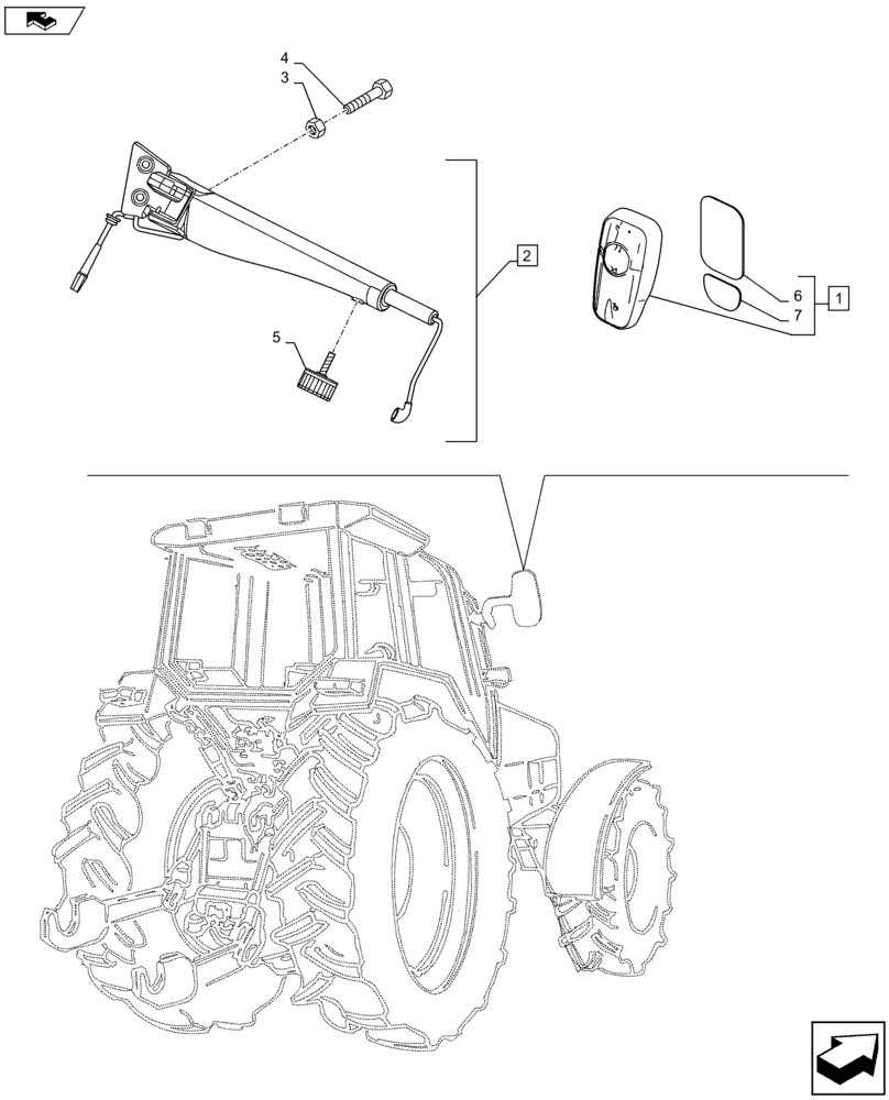 Схема запчастей Case IH PUMA 145 - (90.118.06[01A]) - VAR - 330827, 331827, 743710 - TELESCOPIC REAR VIEW MIRROR - D9027 (90) - PLATFORM, CAB, BODYWORK AND DECALS