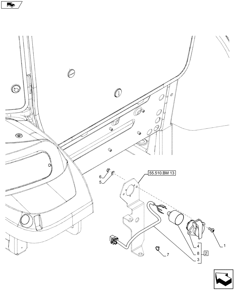 Схема запчастей Case IH FARMALL 105U - (55.510.BM[12]) - STD + VAR - 390960 - CONNECTING BLOCK, REAR, HARNESS, NA (55) - ELECTRICAL SYSTEMS