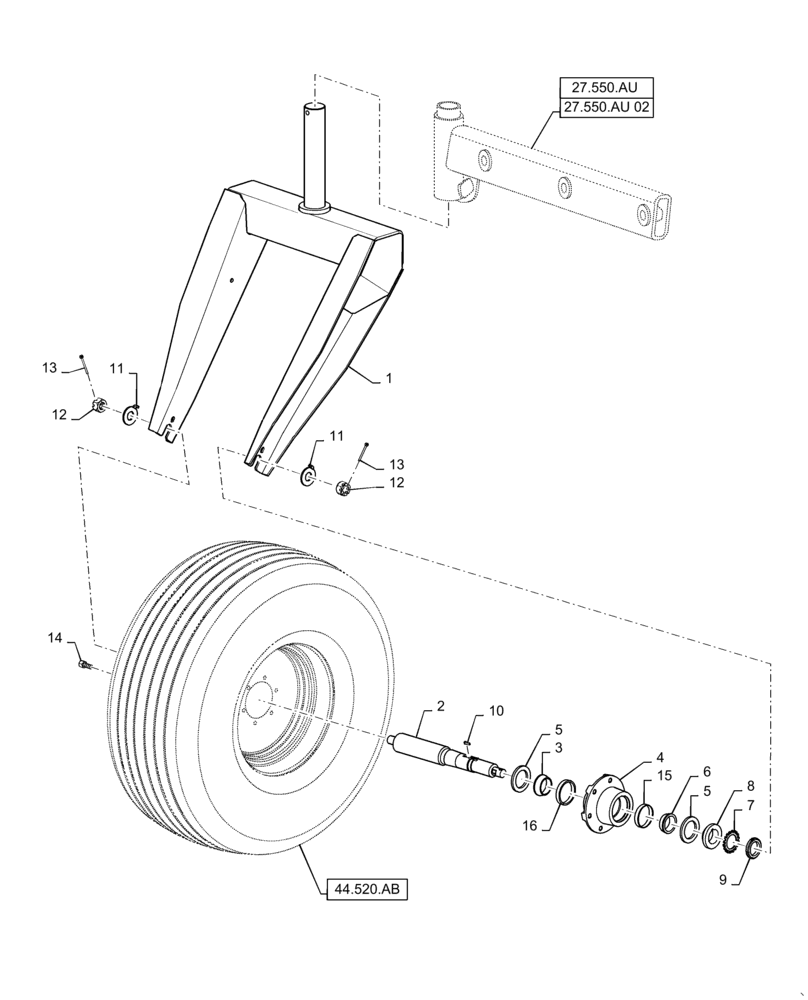 Схема запчастей Case IH WD1903 - (44.901.AA) - FORK, REAR AXLE, WHEEL ASSY (44) - WHEELS