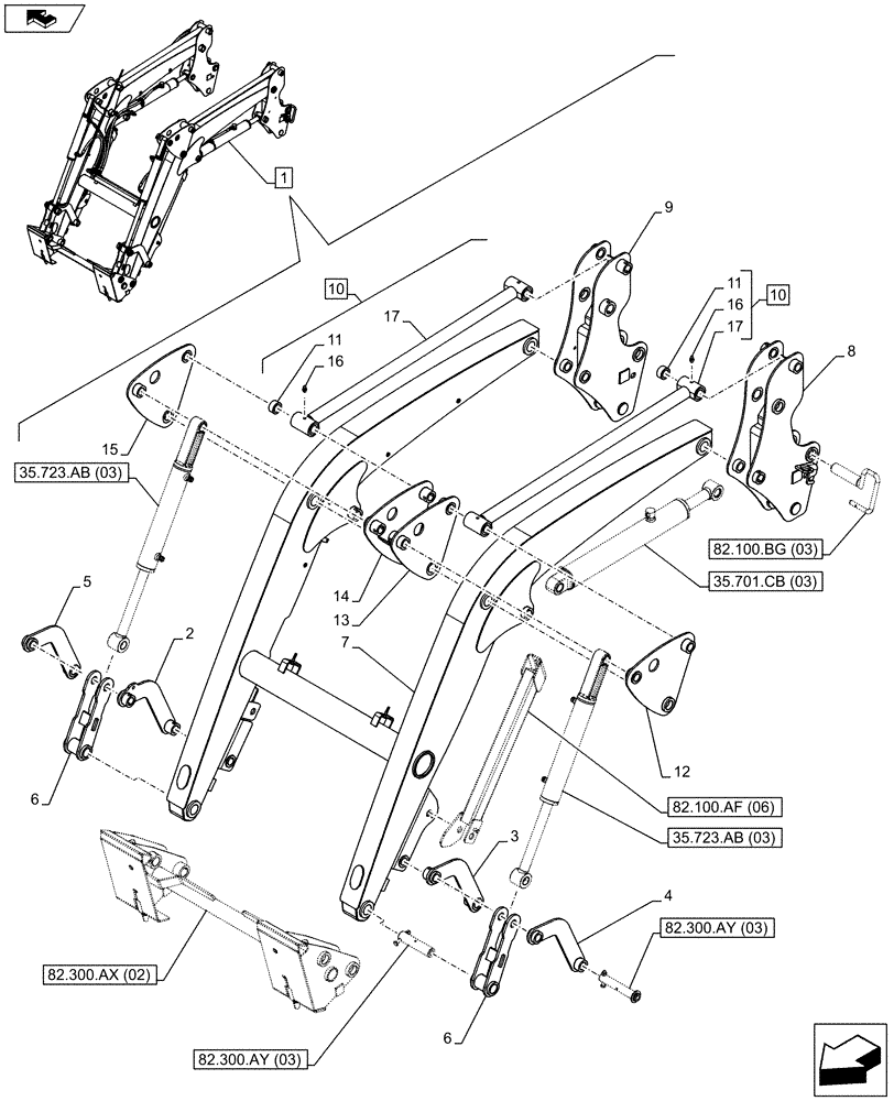 Схема запчастей Case IH FARMALL 105C - (82.100.AF[05]) - VAR - 334489 - LOADER ARM (SELF LEVELLING), ARM/LIFTING DEVICE (82) - FRONT LOADER & BUCKET