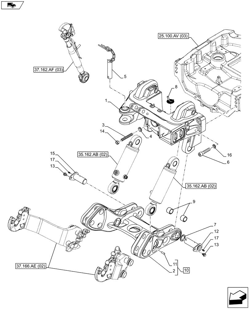 Схема запчастей Case IH FARMALL 85C - (37.162.AE[02]) - VAR - 332789 - 3 POINT HITCH, FRONT, SUPPORT, WITH FRONT PTO (37) - HITCHES, DRAWBARS & IMPLEMENT COUPLINGS