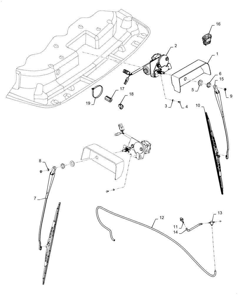 Схема запчастей Case IH MAGNUM 290 - (55.518.AW) - WINDSHIELD WIPER ASSEMBLY, FRONT & REAR (55) - ELECTRICAL SYSTEMS