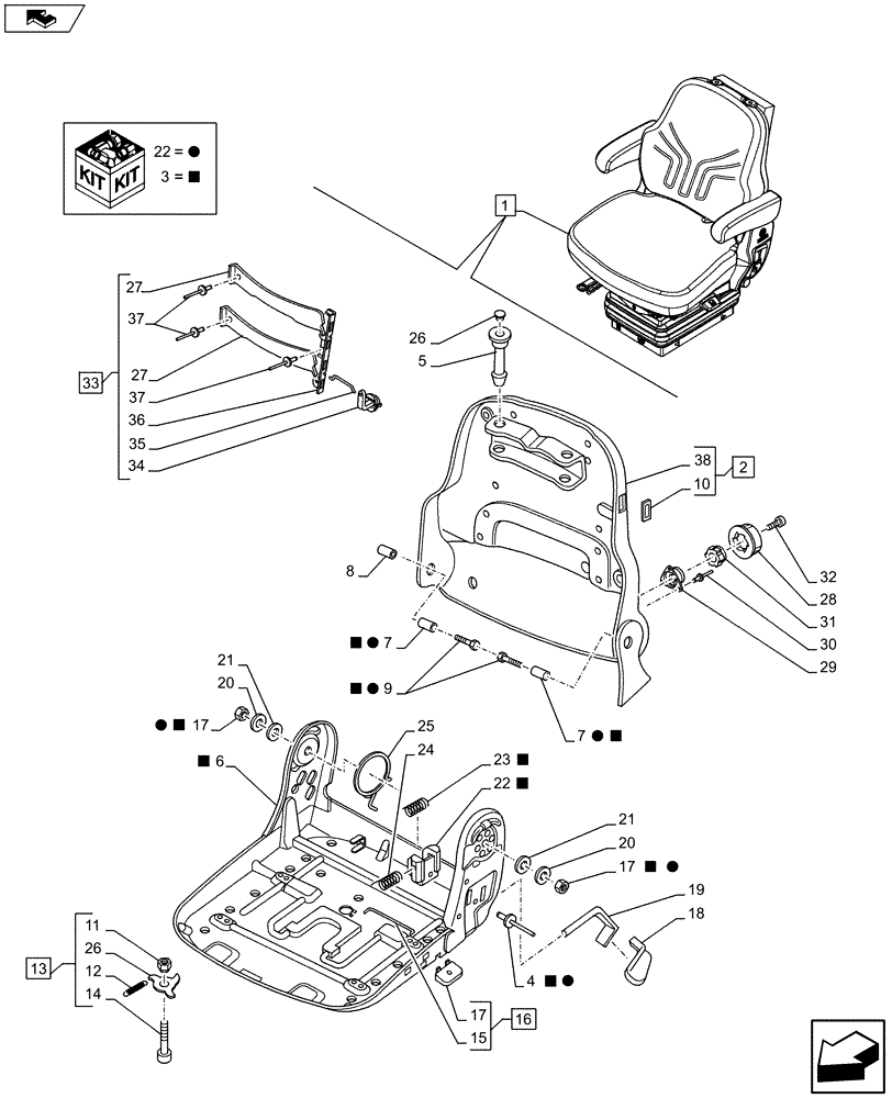 Схема запчастей Case IH FARMALL 75C - (90.124.0101[03]) - DRIVER SEAT, W/ CAB (VAR.332850) - END YR 25-JUL-2013 (90) - PLATFORM, CAB, BODYWORK AND DECALS