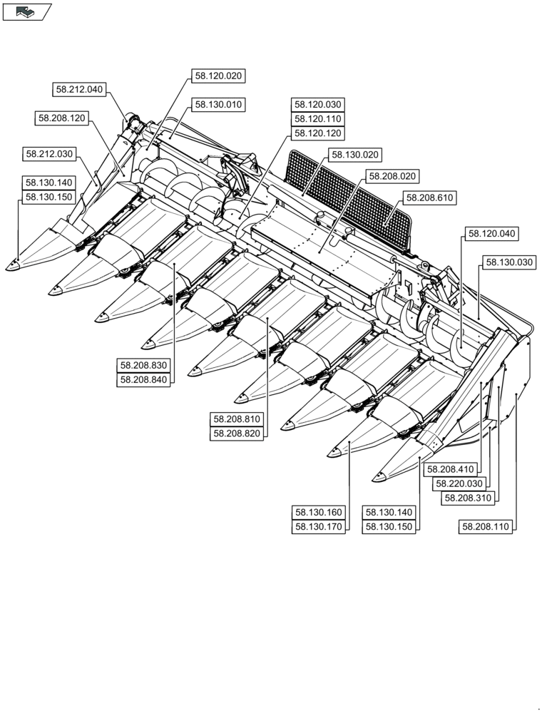 Схема запчастей Case IH 2608XF - (00.000.58[01]) - PICTORIAL INDEX - ATTACHMENTS/HEADERS (00) - GENERAL & PICTORIAL INDEX