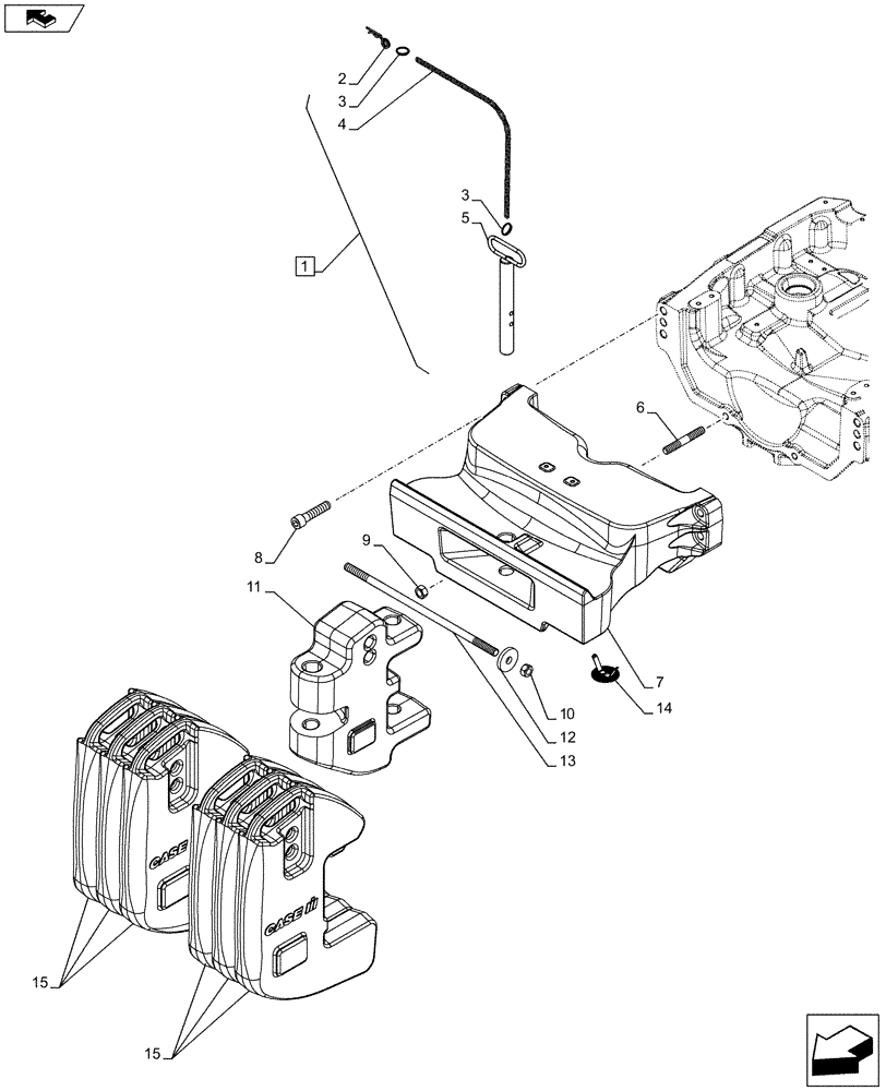 Схема запчастей Case IH FARMALL 95C - (39.140.AF[08]) - VAR - 336215 - FRONT WEIGHT CARRIER, BALLAST (6X40KG) (39) - FRAMES AND BALLASTING