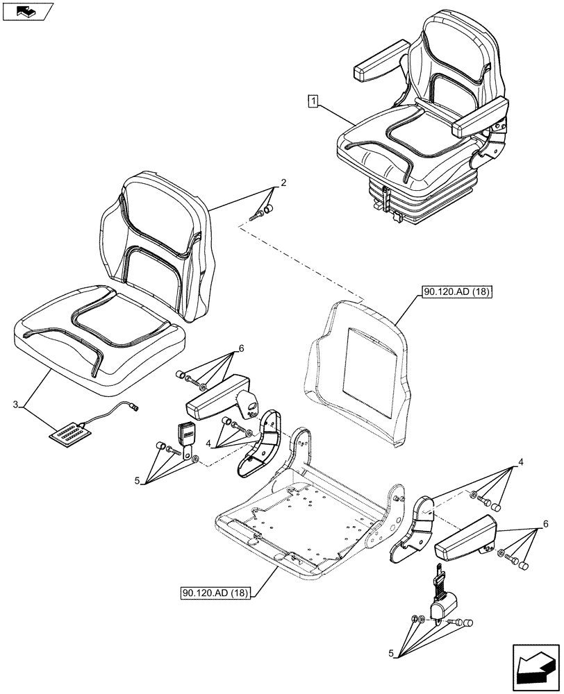Схема запчастей Case IH FARMALL 105C - (90.120.AD[17]) - VAR - 743578 - DRIVER SEAT, W/ CAB (90) - PLATFORM, CAB, BODYWORK AND DECALS