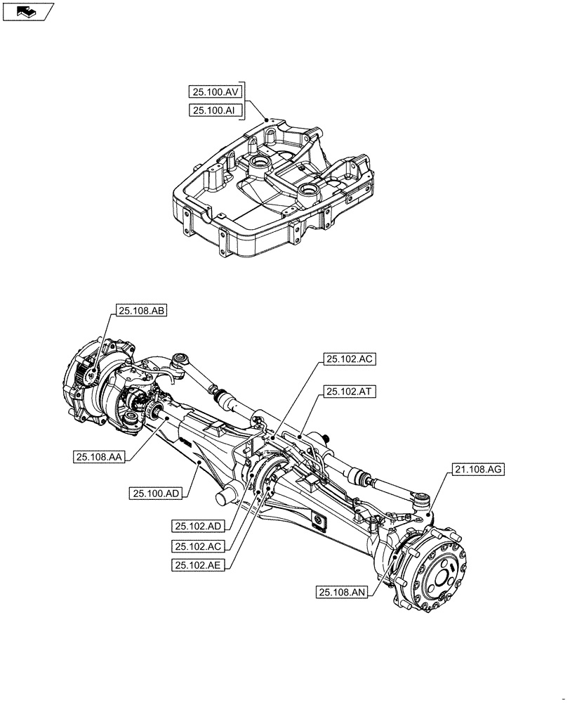 Схема запчастей Case IH FARMALL 95C - (25.000.00) - SECTION INDEX - FRONT MECHANICAL DRIVE (25) - FRONT AXLE SYSTEM