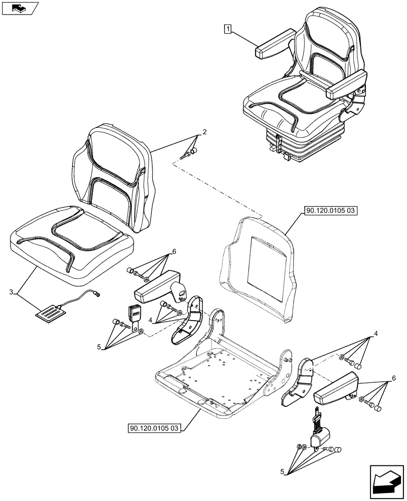 Схема запчастей Case IH FARMALL 75C - (90.120.0105[02]) - VINYL SEAT WITH SAFETY SWITCH AND ARMREST - L/CAB (VAR.331156) (90) - PLATFORM, CAB, BODYWORK AND DECALS