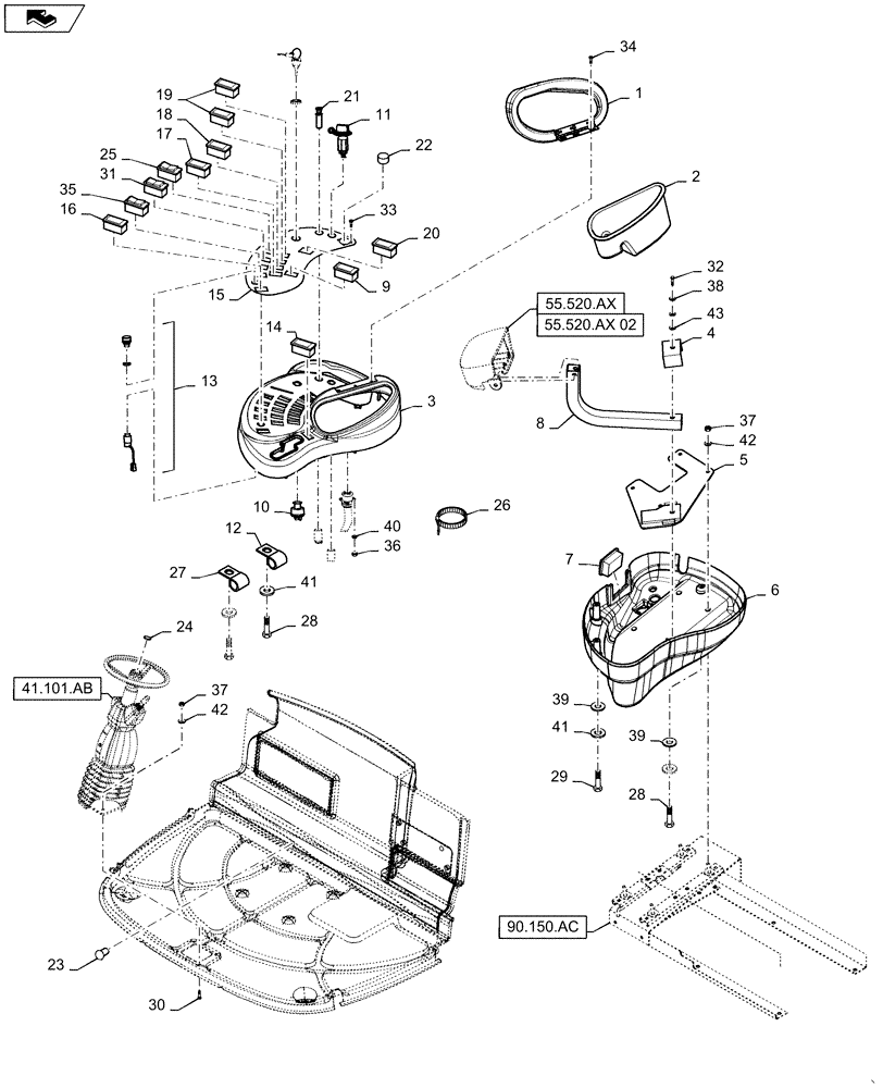 Схема запчастей Case IH WD1903 - (55.512.BG[02]) - CONSOLE, RH, CONTROL (55) - ELECTRICAL SYSTEMS