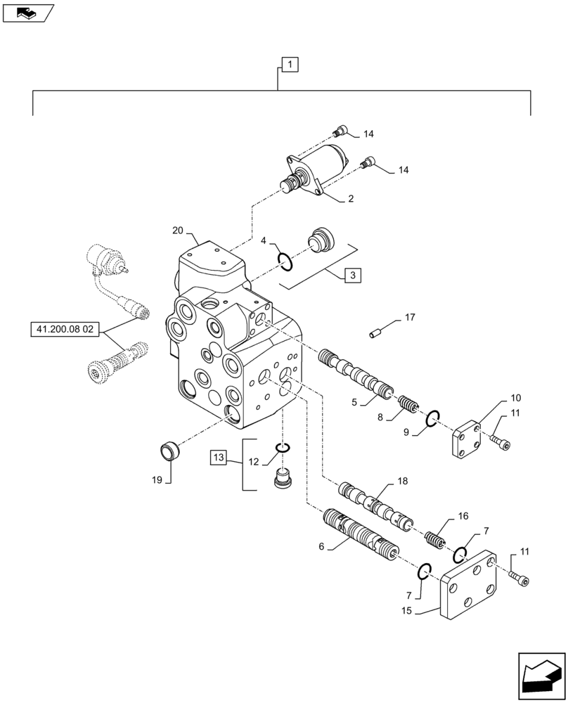 Схема запчастей Case IH PUMA 160 - (41.200.08[01]) - VALVE - BREAKDOWN - C7113 (41) - STEERING