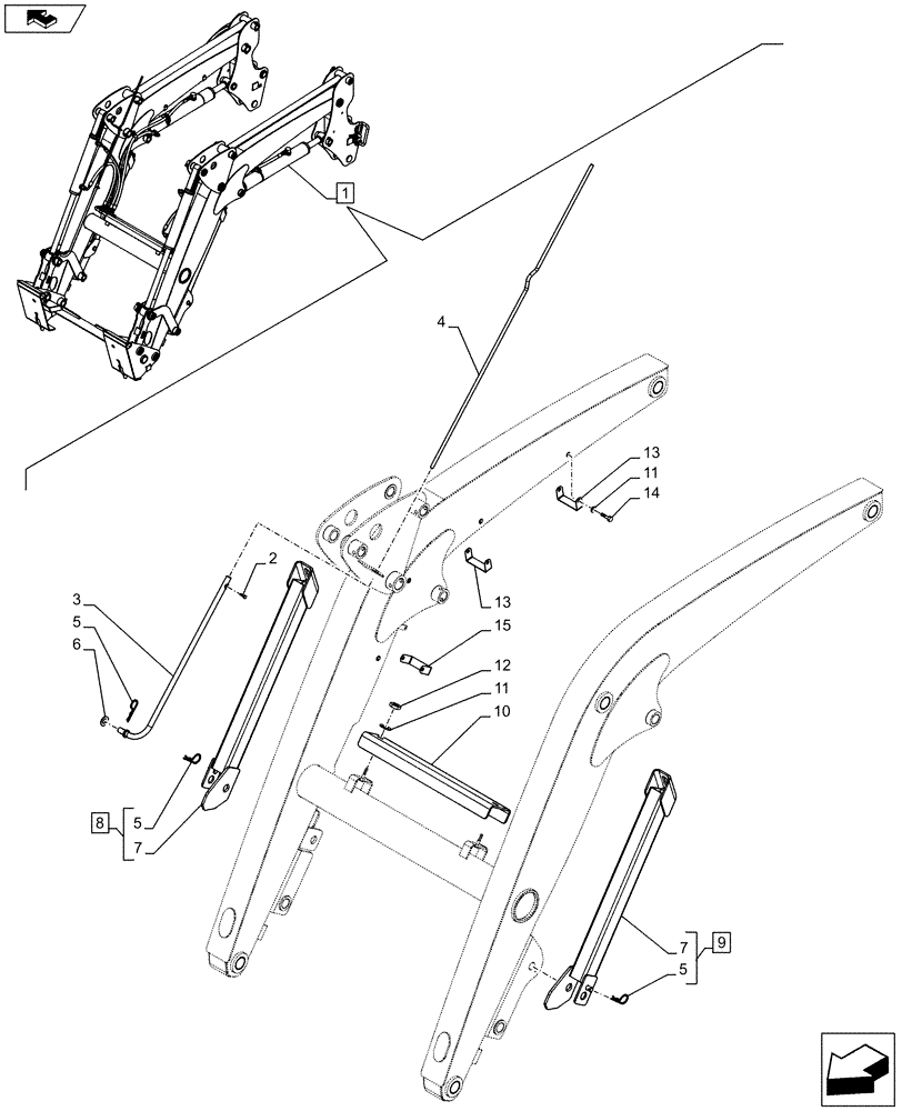 Схема запчастей Case IH FARMALL 115C - (82.100.AF[06]) - VAR - 334489 - LOADER ARM (SELF LEVELLING), PARKING LEG AND PIPE PROTECTION (82) - FRONT LOADER & BUCKET