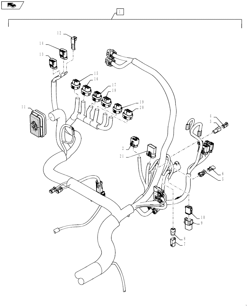 Схема запчастей Case IH MAGNUM 290 - (55.100.AC[04]) - POWERSHIFT - HARNESS, CHASSIS - ASN ZBRD09845 (55) - ELECTRICAL SYSTEMS