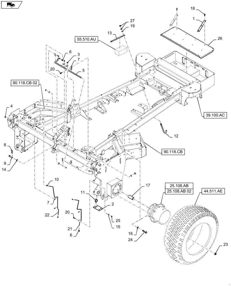 Схема запчастей Case IH WD2303 - (39.100.AB) - MAIN FRAME, FRONT (39) - FRAMES AND BALLASTING