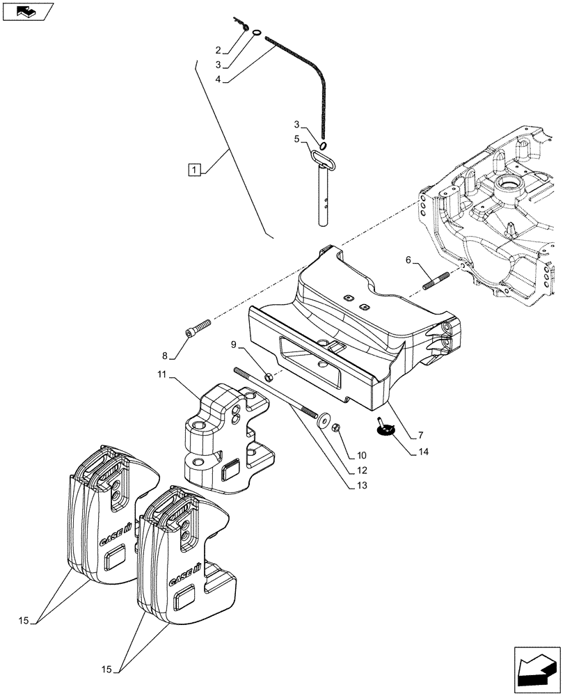 Схема запчастей Case IH FARMALL 115C - (39.140.AF[07]) - VAR - 334215 - FRONT WEIGHT CARRIER, BALLAST (4X40KG) (39) - FRAMES AND BALLASTING