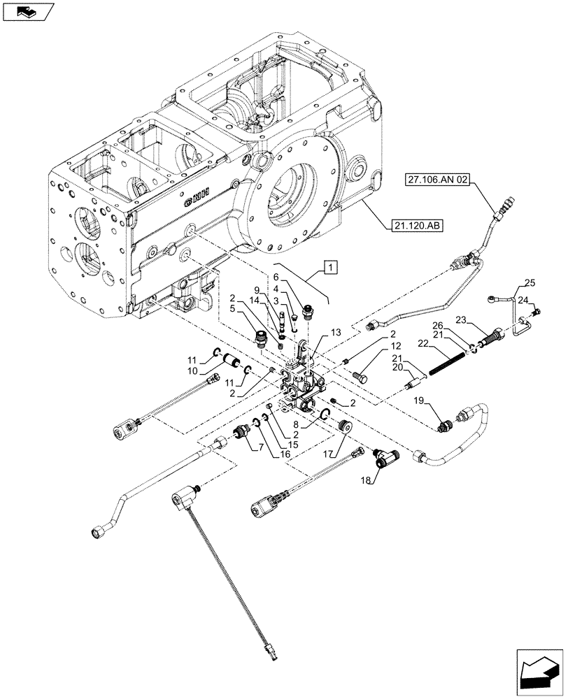 Схема запчастей Case IH FARMALL 95C - (23.202.AJ[05]) - VAR - 743564 – DIFFERENTIAL LOCK, VALVE (23) - FOUR WHEEL DRIVE SYSTEM