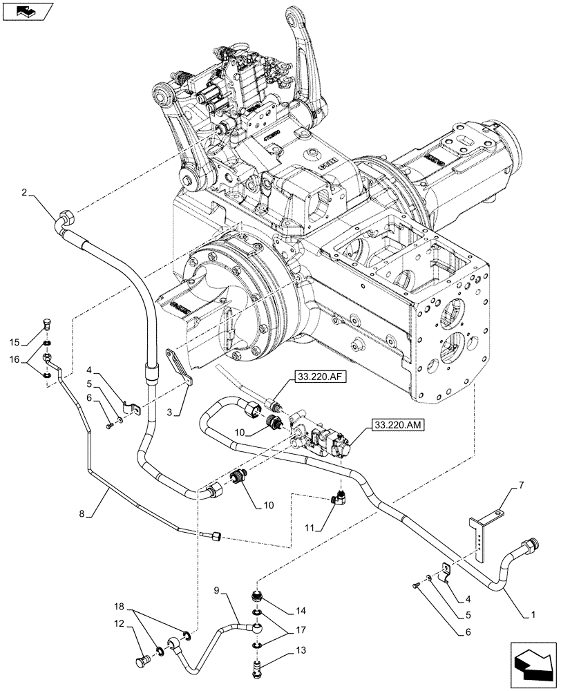 Схема запчастей Case IH FARMALL 85C - (33.220.AC[01]) - VAR - 743516 - TRAILER BRAKE VALVE, LINES (33) - BRAKES & CONTROLS