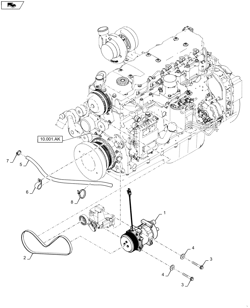 Схема запчастей Case IH WD1903 - (50.200.AA) - A/C COMPRESSOR, MOUNTING PARTS, WATER PUMP & RELATED PARTS (50) - CAB CLIMATE CONTROL