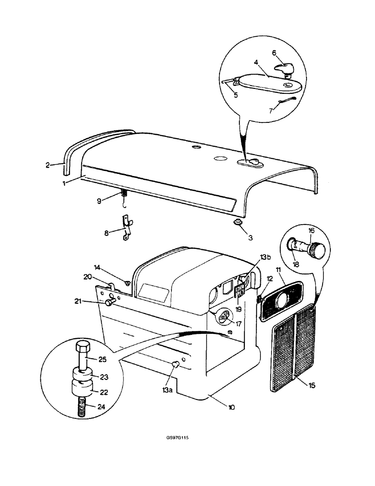 Схема запчастей Case IH 1210 - (9-032) - BONNET ASSEMBLY, 1210, 1210G, 1212 AND 1212G TRACTORS (09) - CHASSIS/ATTACHMENTS