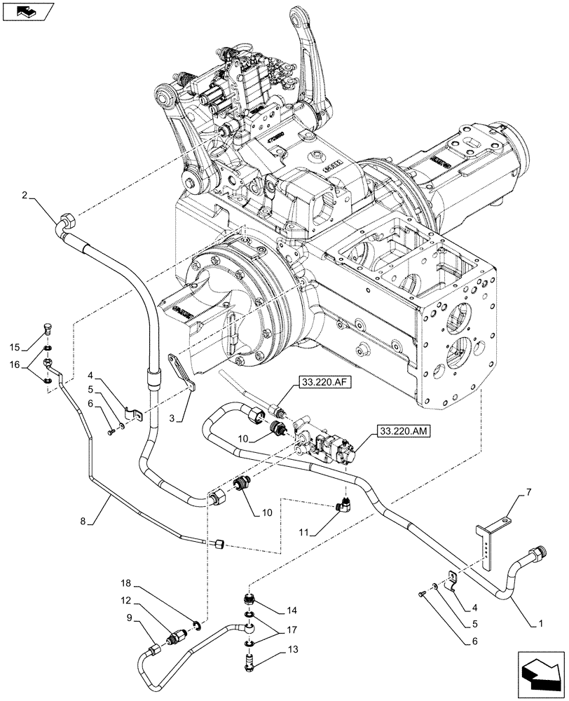 Схема запчастей Case IH FARMALL 85C - (33.220.AC[02]) - VAR - 743517 - TRAILER BRAKE VALVE, LINES (33) - BRAKES & CONTROLS