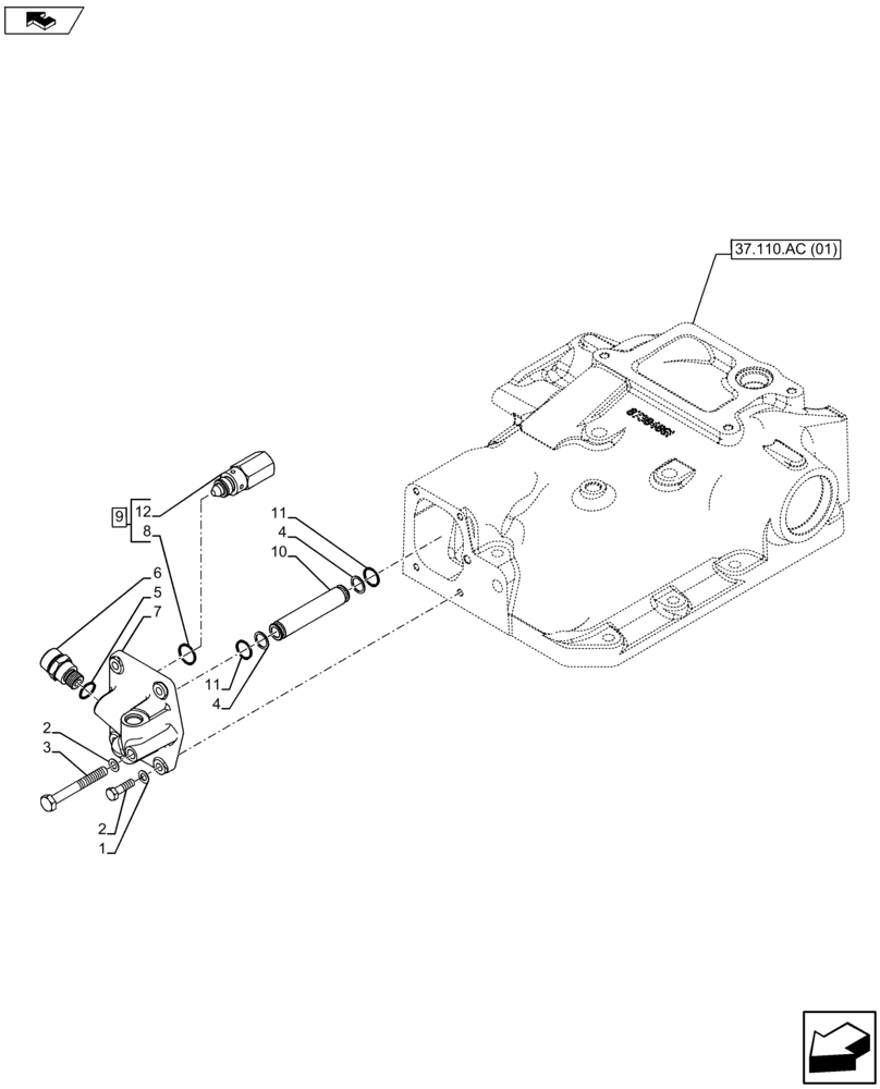 Схема запчастей Case IH FARMALL 105U - (37.110.AC[03]) - VAR - 334120, 334121 - REAR ELECTRONIC LIFT - FLANGE (37) - HITCHES, DRAWBARS & IMPLEMENT COUPLINGS