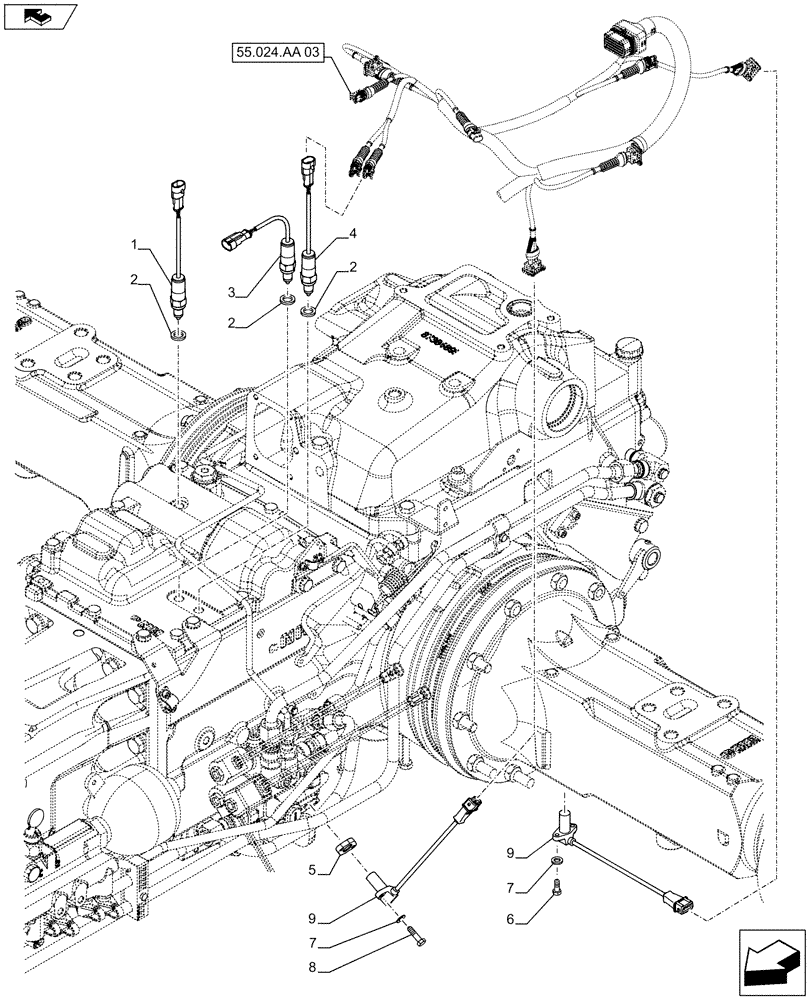 Схема запчастей Case IH FARMALL 105C - (55.020.AB[03]) - VAR - 744762, 744763, 744764 - GEARBOX, SENSOR (POWER SHUTTLE) (55) - ELECTRICAL SYSTEMS