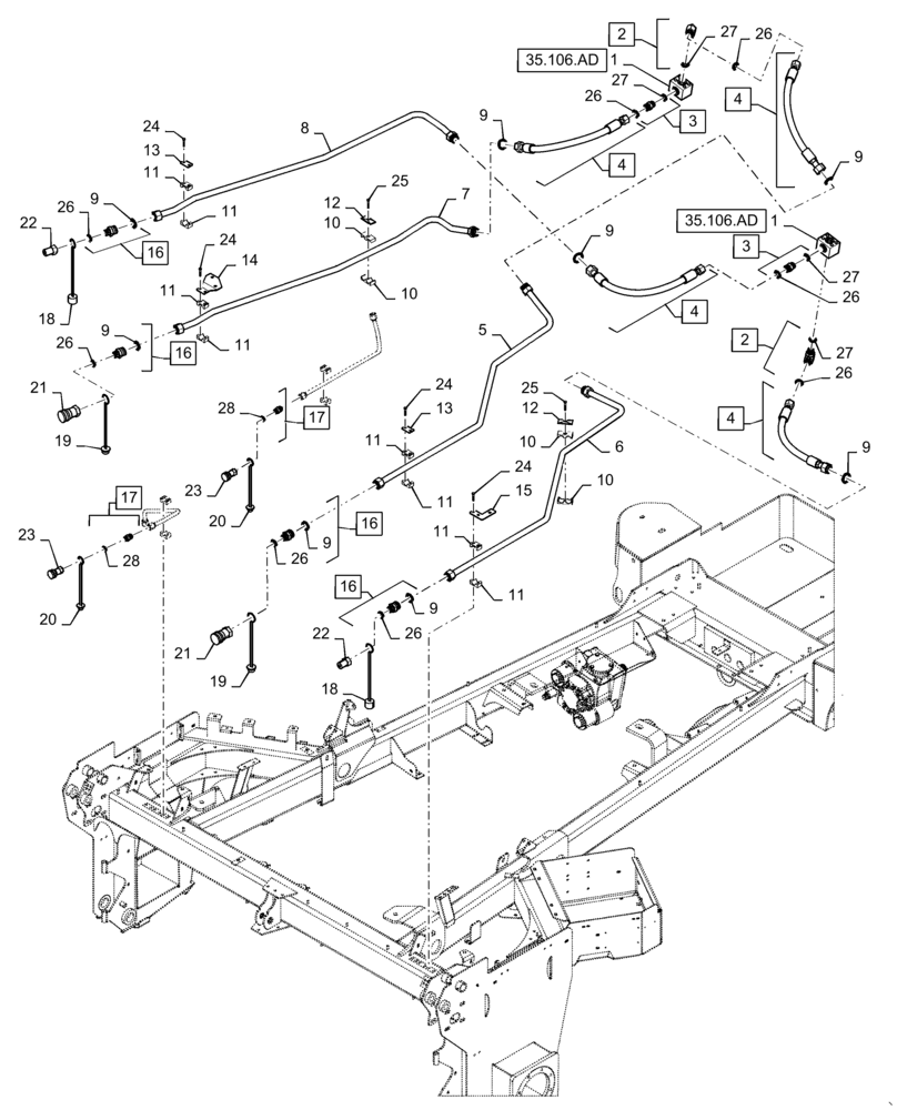 Схема запчастей Case IH WD1903 - (35.910.AF[03]) - HYDRAULIC SYSTEM, DRIVE, DISC 6 CYLINDER (35) - HYDRAULIC SYSTEMS