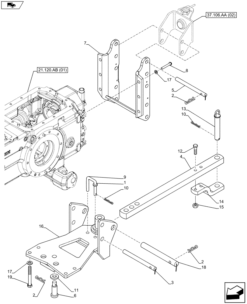 Схема запчастей Case IH FARMALL 105C - (37.106.AA[01]) - VAR - 334201 - TOWING EQUIPMENT (37) - HITCHES, DRAWBARS & IMPLEMENT COUPLINGS