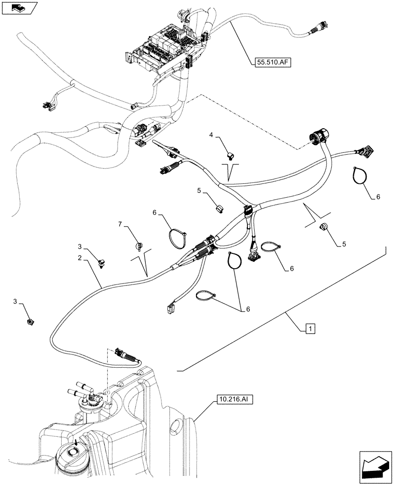 Схема запчастей Case IH FARMALL 95C - (55.024.AA[01]) - TRANSMISSION, WIRE HARNESS (SHUTTLE) (55) - ELECTRICAL SYSTEMS