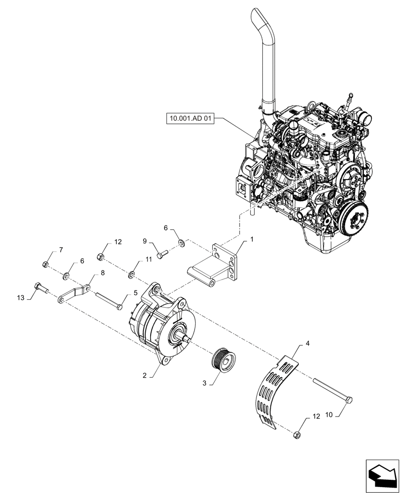 Схема запчастей Case IH F4HE0484D B101 - (55.301.AA) - ENGINE, ALTERNATOR (55) - ELECTRICAL SYSTEMS