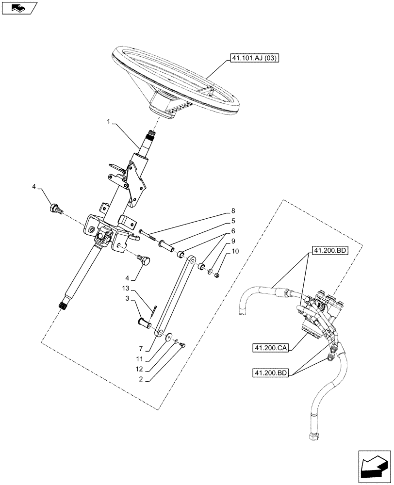 Схема запчастей Case IH FARMALL 105C - (41.101.AF[06]) - VAR - 394315 - STEERING COLUMN, W/O CAB - ISO (41) - STEERING