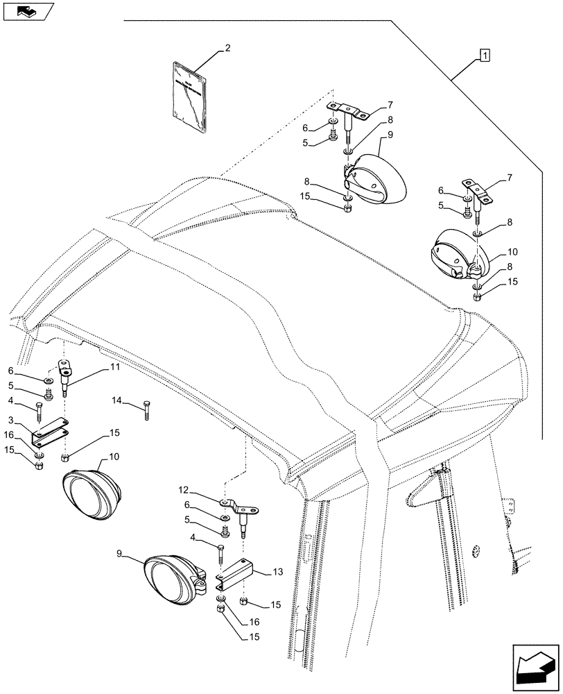 Схема запчастей Case IH FARMALL 105U - (88.055.AA[04]) - DIA KIT, 4 WORK LIGHTS (CAB) - NA (88) - ACCESSORIES