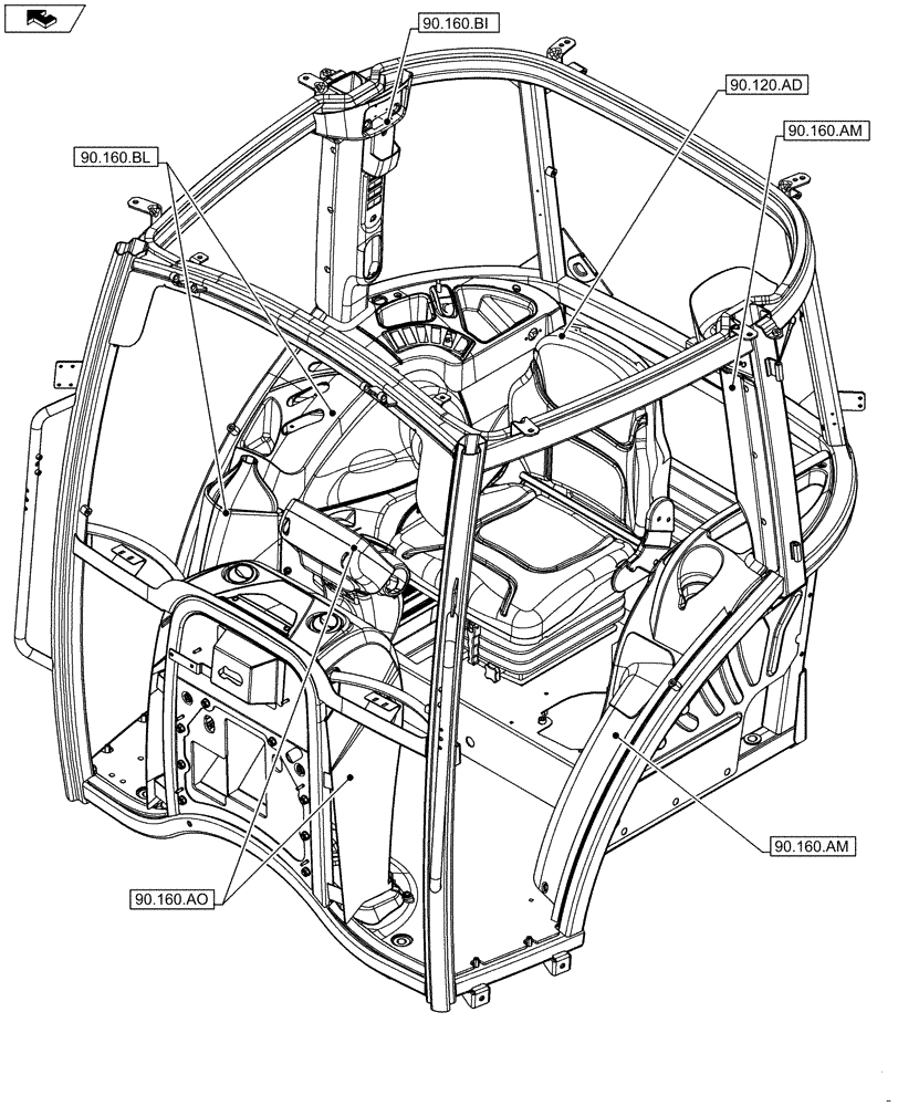 Схема запчастей Case IH FARMALL 95C - (90.000.00[03]) - SECTION INDEX - PLATFORM, CAB, BODYWORK AND DECALS (90) - PLATFORM, CAB, BODYWORK AND DECALS