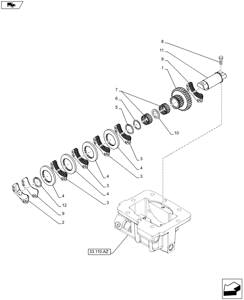 Схема запчастей Case IH FARMALL 85C - (33.110.AV[02]) - VAR - 337401 - PARKING BRAKE, DISC (33) - BRAKES & CONTROLS