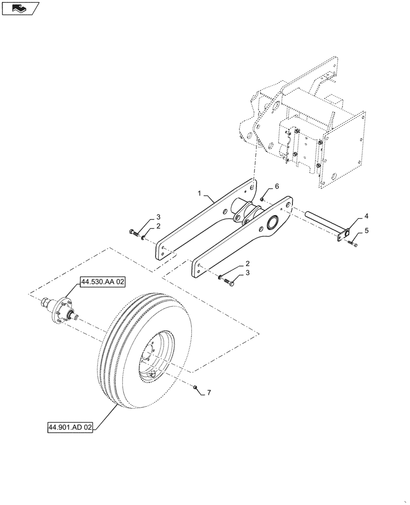 Схема запчастей Case IH 1255 - (44.901.AA[02]) - WING WHEEL ASSEMBLY FOR 24 ROW (44) - WHEELS