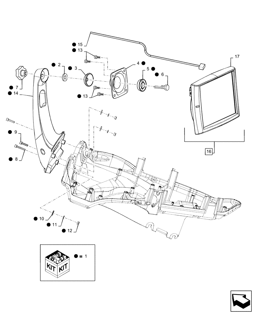 Схема запчастей Case IH MAGNUM 260 - (55.785.AF[04]) - KIT, MONITOR MOUNTING (55) - ELECTRICAL SYSTEMS