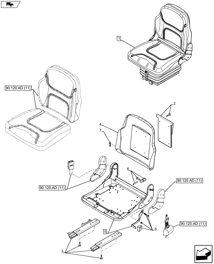 Схема запчастей Case IH FARMALL 115C - (90.120.AD[12]) - VAR - 390901 - DRIVER SEAT, W/O CAB - OPERATOR PRESSURE SWITCH (90) - PLATFORM, CAB, BODYWORK AND DECALS