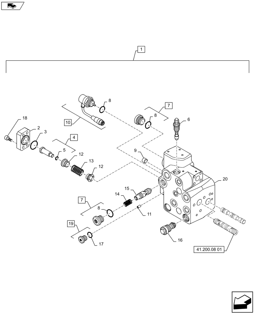 Схема запчастей Case IH PUMA 145 - (41.200.08[02]) - VALVE - BREAKDOWN - C7113 (41) - STEERING