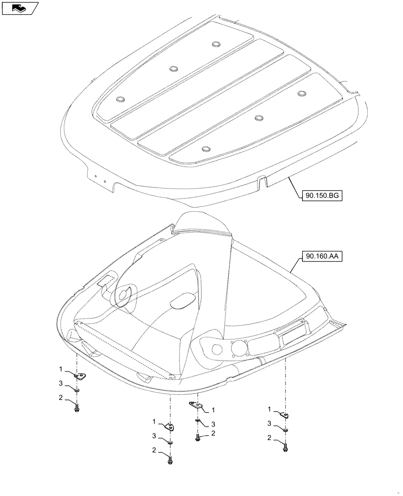 Схема запчастей Case IH WD1903 - (90.160.AA[02]) - CAB HEADLINER, STANDARD (90) - PLATFORM, CAB, BODYWORK AND DECALS