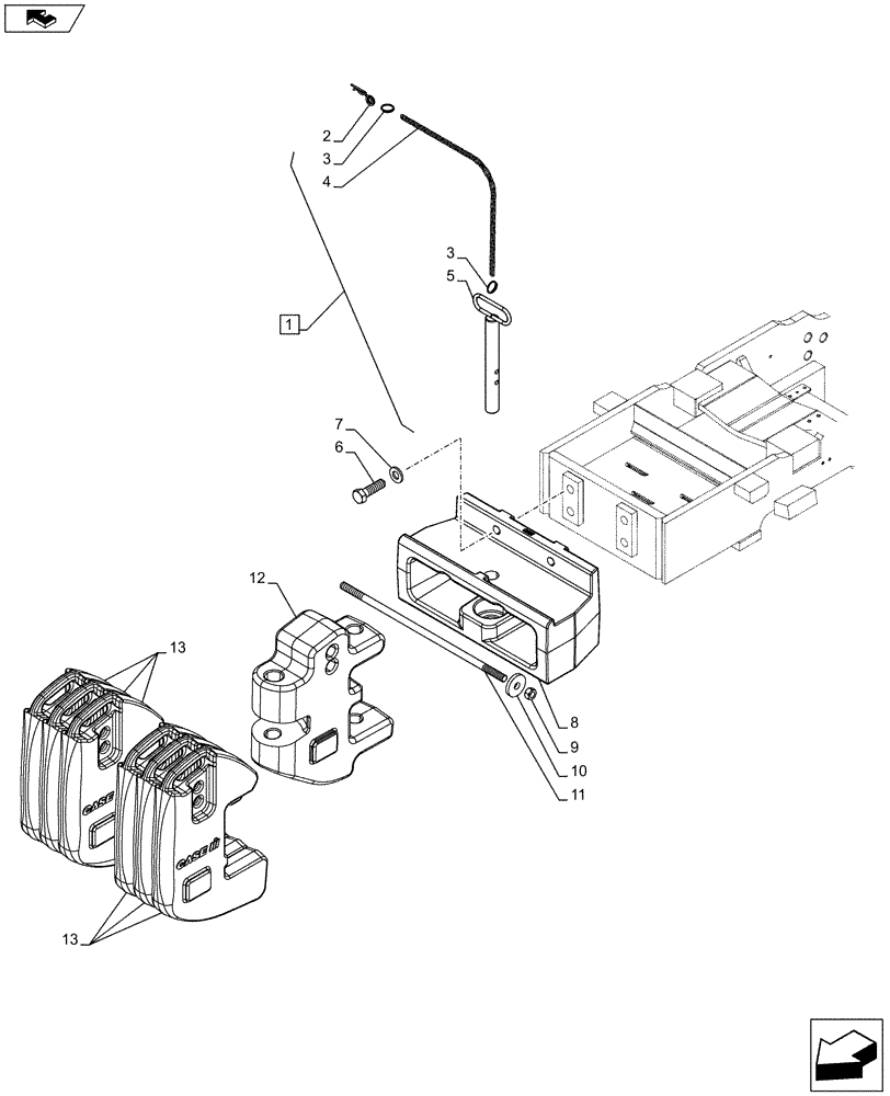 Схема запчастей Case IH FARMALL 115C - (39.140.AF[06]) - VAR - 336215 - FRONT WEIGHT CARRIER, BALLAST (240KG) (39) - FRAMES AND BALLASTING