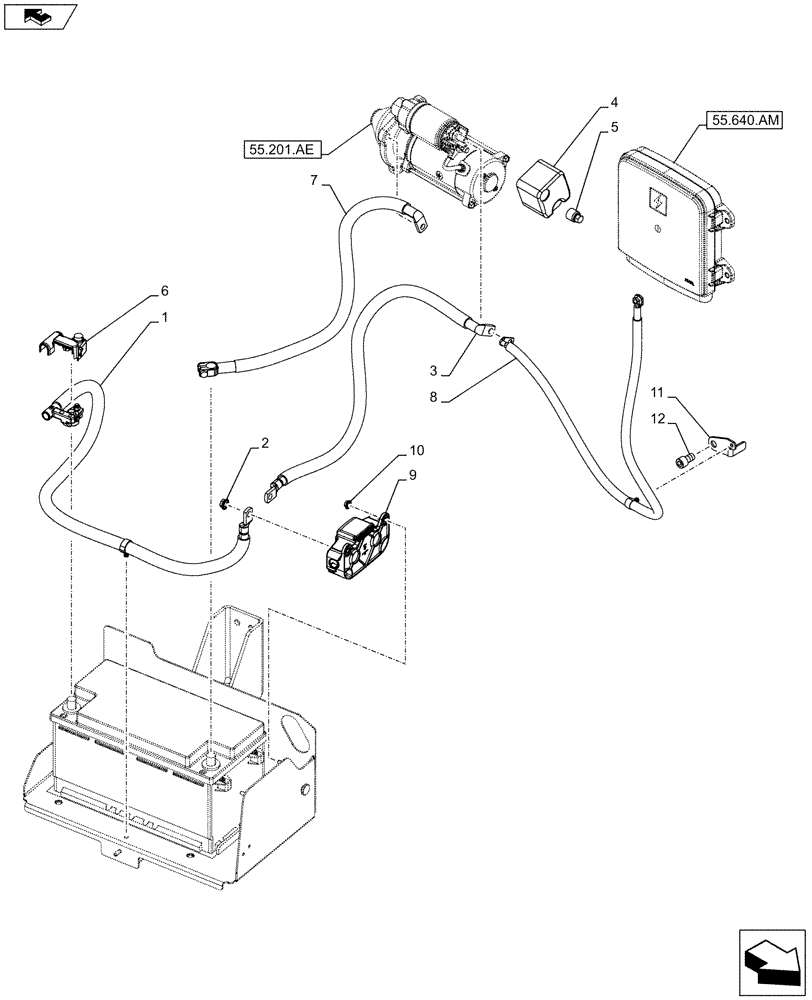 Схема запчастей Case IH FARMALL 95C - (55.302.AV[02]) - VAR - 334219, 332789 - BATTERY - CABLES (55) - ELECTRICAL SYSTEMS