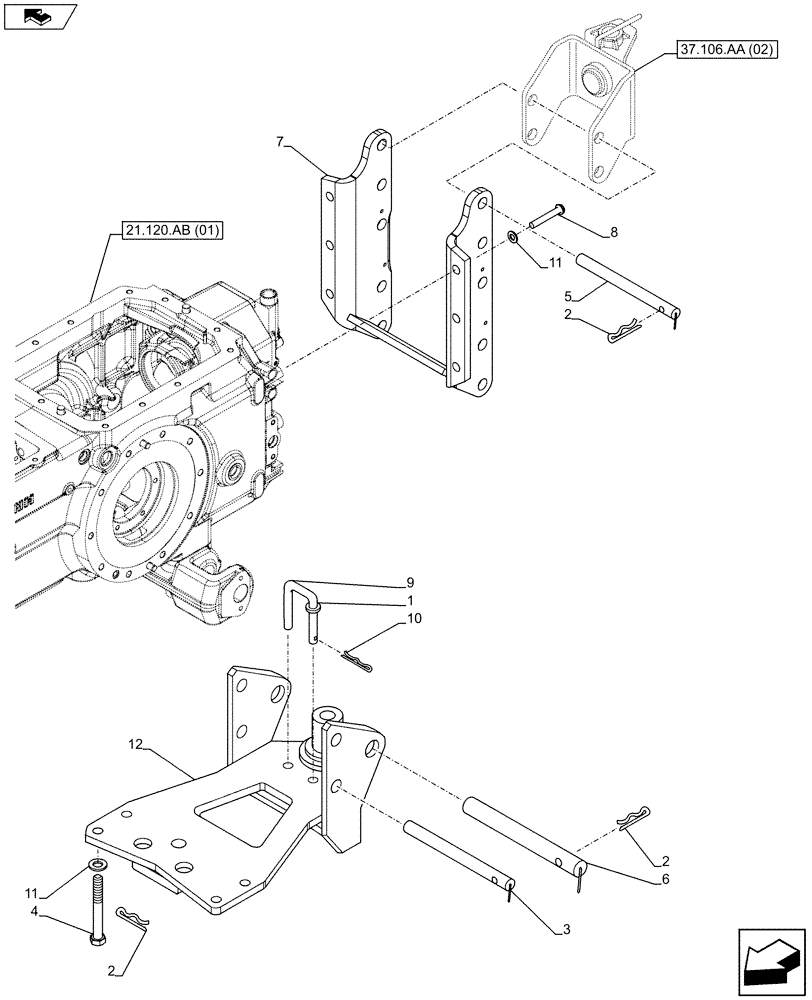 Схема запчастей Case IH FARMALL 115C - (37.106.AA[10]) - VAR - 334198 - TOWING EQUIPMENT (37) - HITCHES, DRAWBARS & IMPLEMENT COUPLINGS