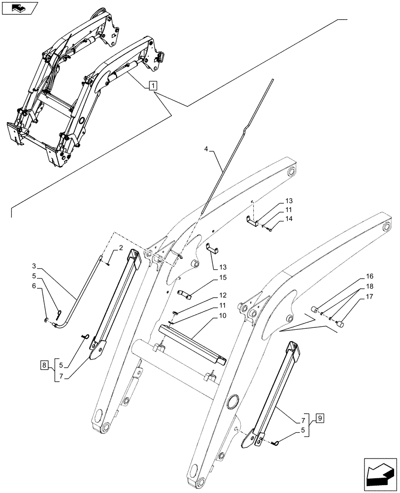 Схема запчастей Case IH FARMALL 95C - (82.100.AF[04]) - VAR - 334490 - LOADER ARM, PARKING LEG AND PIPE PROTECTION (82) - FRONT LOADER & BUCKET