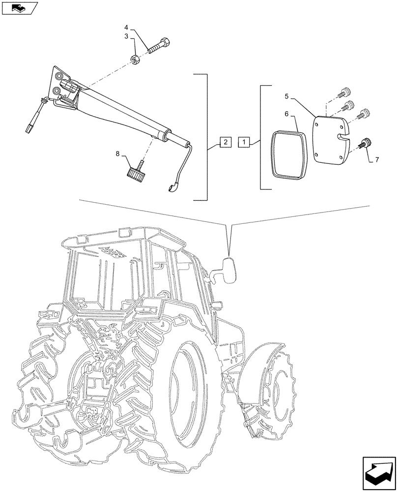 Схема запчастей Case IH PUMA 145 - (90.118.06[01]) - VAR - 330827, 331827, 743710 - TELESCOPIC REAR VIEW MIRROR - C9027 (90) - PLATFORM, CAB, BODYWORK AND DECALS