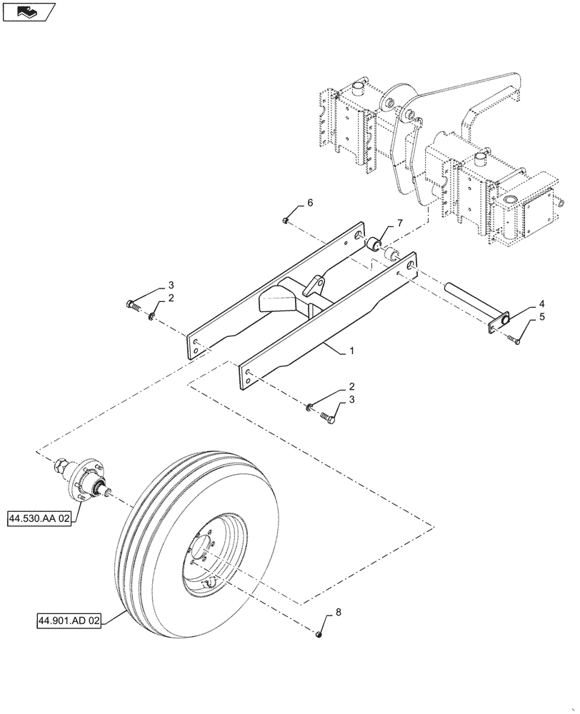 Схема запчастей Case IH 1255 - (44.901.AA[02]) - WING WHEEL ASSEMBLY FOR 12 ROW (44) - WHEELS