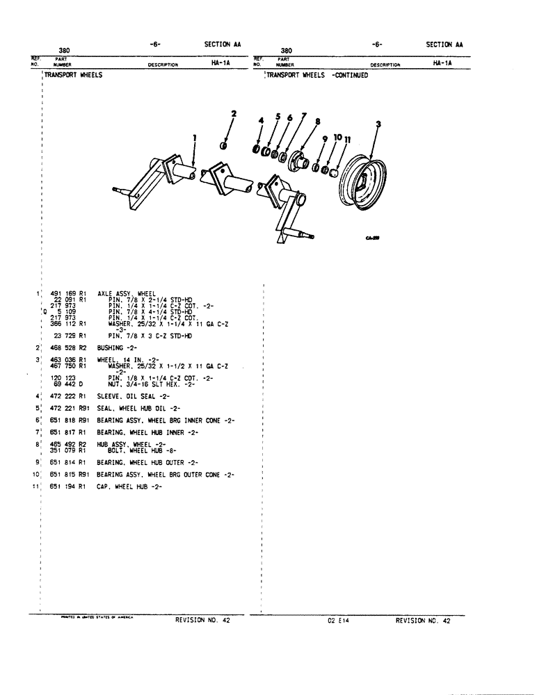 Схема запчастей Case IH 380 - (AA-6) - TRANSPORT WHEELS 