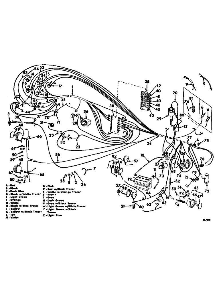 Схема запчастей Case IH 815 - (G-14) - ELECTRICAL SYSTEM, WIRING DIAGRAM, BASIC, GASOLINE AND LP GAS ENGINES SERIAL NO. 1973 AND BELOW (06) - ELECTRICAL SYSTEMS