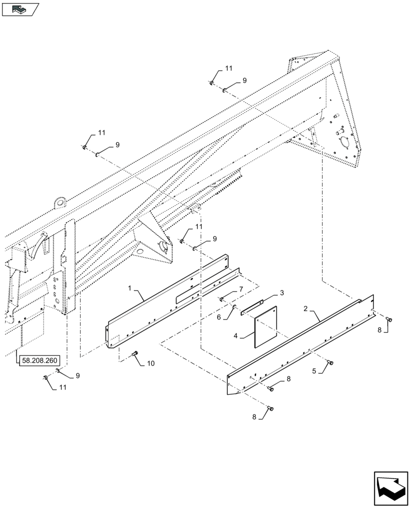 Схема запчастей Case IH 2608XR - (58.208.270) - CHOPPER SHIELDINGS, RH (58) - ATTACHMENTS/HEADERS