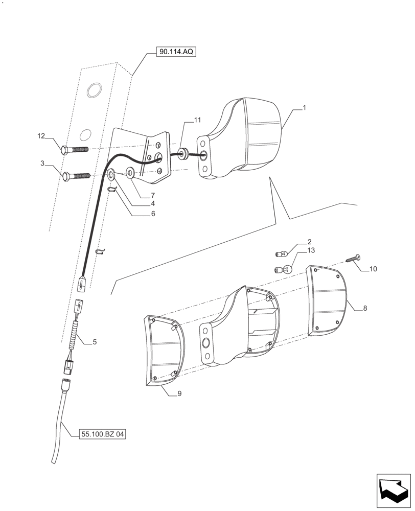 Схема запчастей Case IH FARMALL 110A - (55.404.BM[02]) - FLASHER LAMP, ROPS - ONLY SOUTH AFRICA (55) - ELECTRICAL SYSTEMS