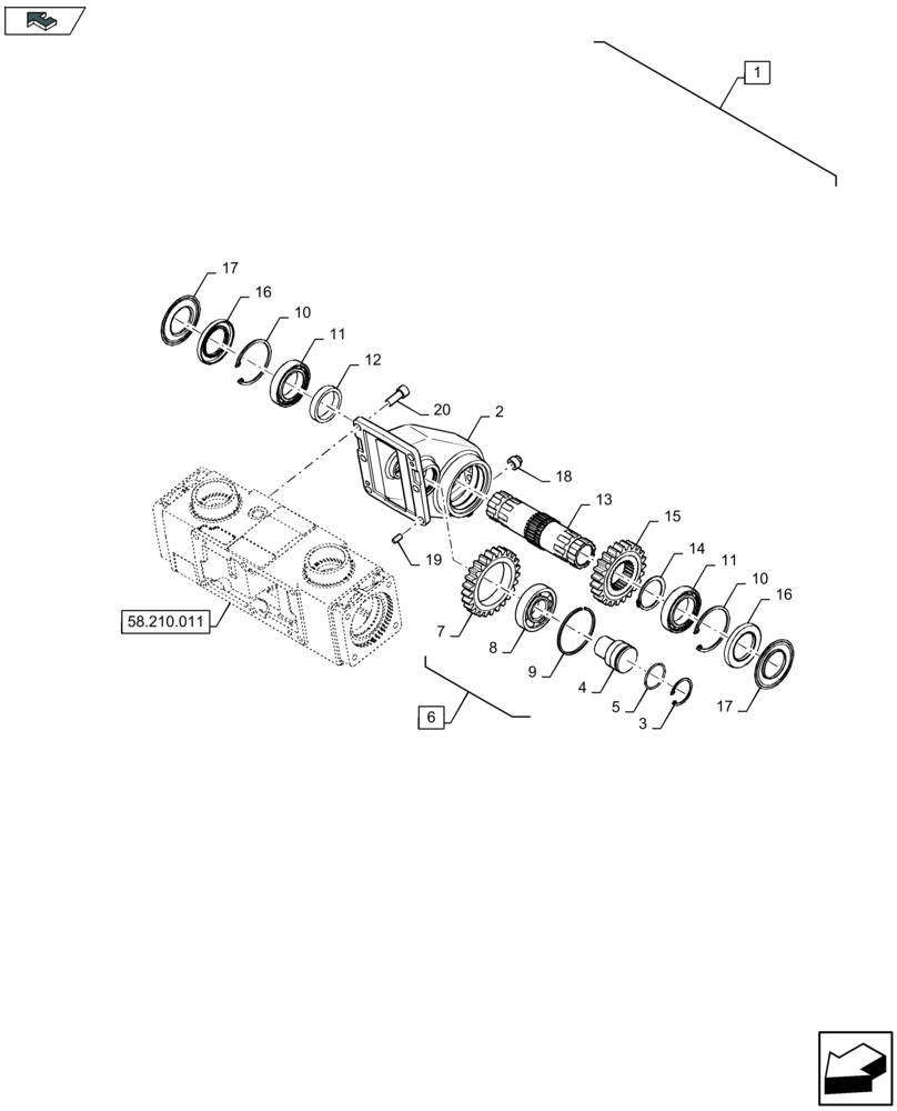 Схема запчастей Case IH 2608XR - (58.210.020) - ROW UNIT GEARBOX, INPUT - F600631 (58) - ATTACHMENTS/HEADERS