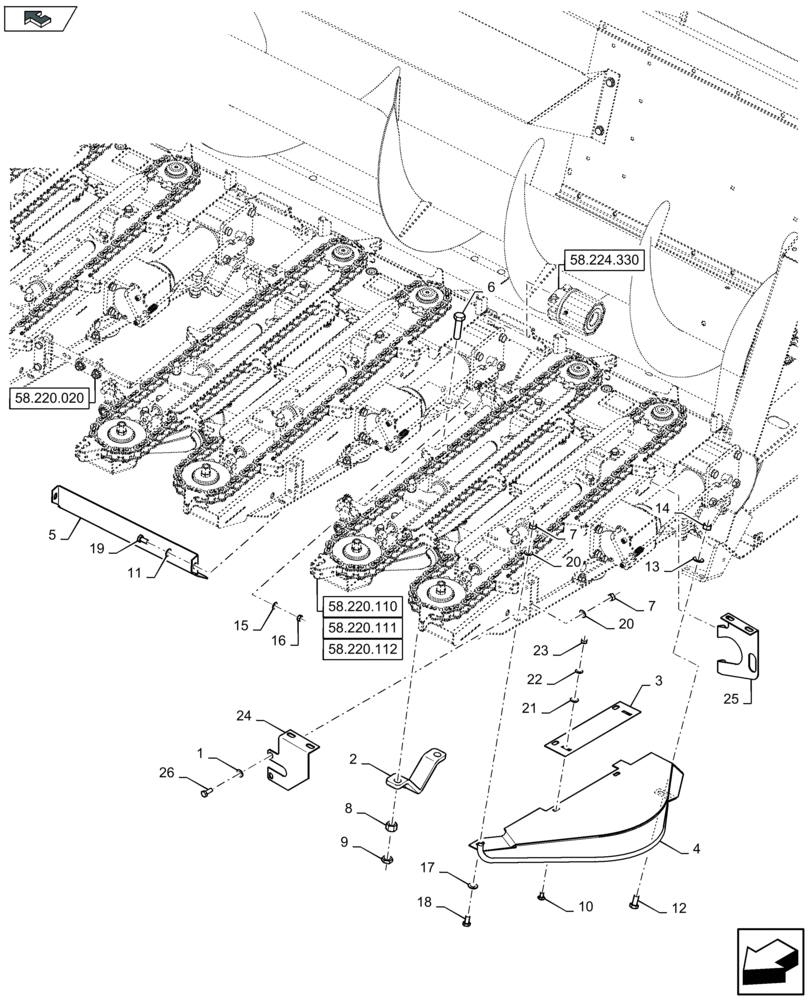 Схема запчастей Case IH 2608XR - (58.220.010) - ROW UNIT (58) - ATTACHMENTS/HEADERS